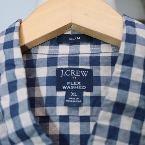 J Crew Blue Cream Gingham Check Flex Washed Slim Stretch Cotton Classic Shirt XL - Picture 2 of 4